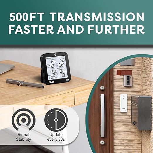 OBET Indoor Outdoor Thermometer Wireless Weather Station with 3 Sensors, Digital Hygrometer Remote Thermometer, Thermometer Temperature Humidity Monitor with Adjustable Backlight, USB Port (500 Feet)