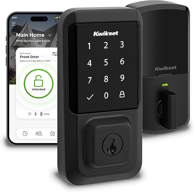 Kwikset Halo Wi-Fi Smart Lock, Keyless Entry Front Door Touchscreen Deadbolt, Matte Black Finish, Grade AAA Certified, UL Listed, Easy Install No Hub, App Control