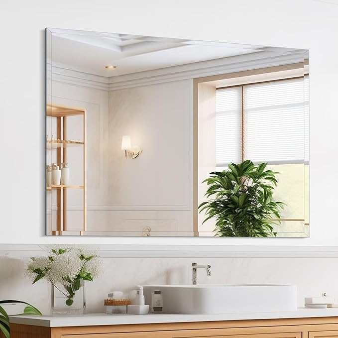 Frameless Mirror for Bathroom Vanity,36x48in Wall Mounted Mirrors for Over Sink Decorative Rectangular Frameless Mirror,With Polished Edge,Hangs Horizontally Or Vertically,Entryways,Room,Shatterproof