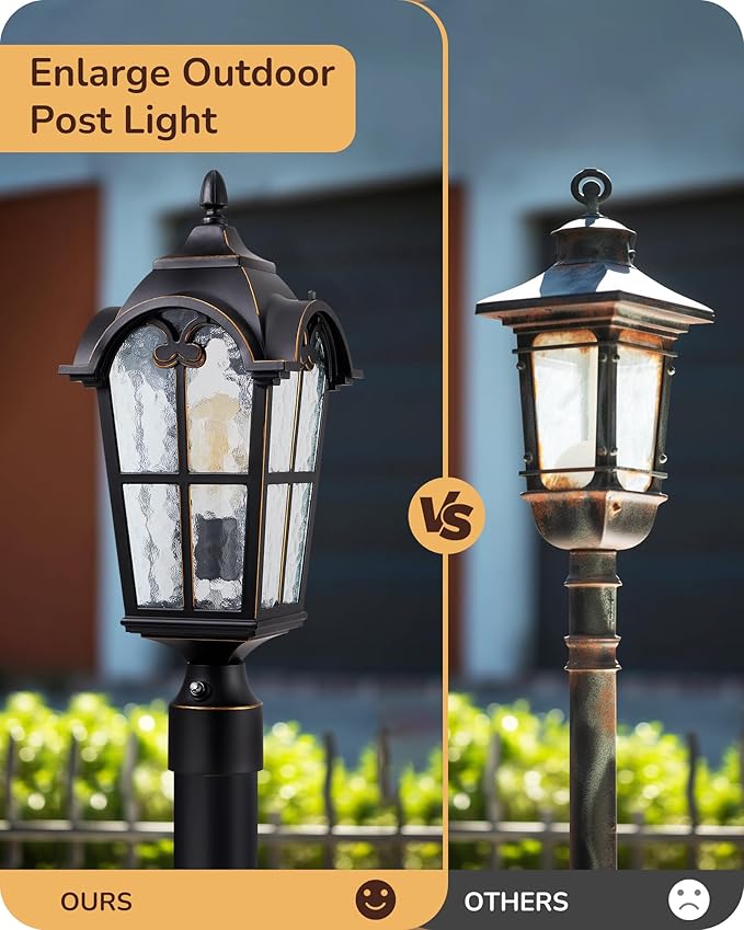 EDISHINE Large Size Dusk to Dawn Outdoor Post Light, 21.9'' H 120V Pole Light Fixture with Pier Mount Base, Waterproof Exterior Lamp Post Lantern Head for Yard, Driveway, Fence, Black