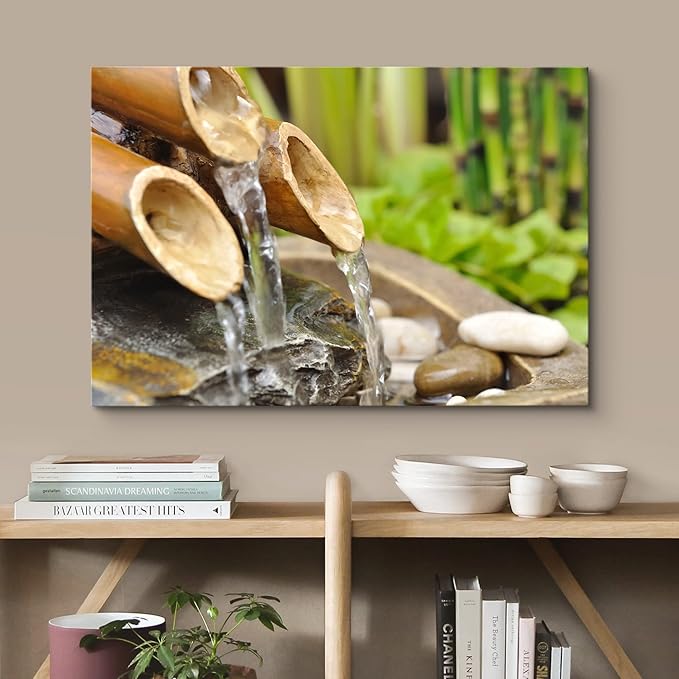 wall26 Canvas Print Wall Art Bamboo Waterfall in The Zen Forest Floral Nature Photography Realism Bohemian Scenic Relax/Calm Cool for Living Room, Bedroom, Office - 12"x18"
