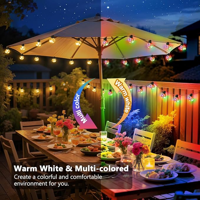Outdoor String Lights Plug in, 25ft 20 LED Bulbs Hanging Patio Lights Dimmable with Timer & Remote, Globe Bulb Shatterproof & Waterproof for Indoor Backyard Balcony Decor - Warm White & Multi