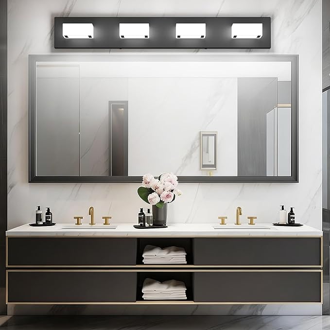 Ralbay Black Bathroom Vanity Lights 30inch Metal Acrylic LED Modern Bathroom Wall Lighting Fixtures Over Mirror Matte Black (White Light 6000K, Non-dimmable)