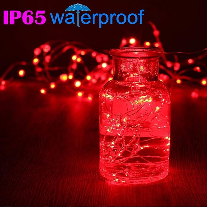 RUICHEN 20 Ft 120 LED USB Fairy String Lights with On/Off Switch, Waterproof Copper Wire Lights for Bedroom Wall Ceiling Wreath Crafts Christmas Party Mother's Day, Red