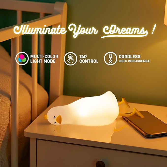 Kawaii Duck Ambient Light, Color Changing, Soft to Touch Silicon, USB Rechargeable, Various Timer Settings, Tap Control