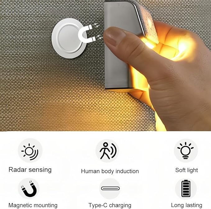 Lancoon 1 Pack Motion Sensor Wall Sconce with Magnetic Human Body Induction Linkable Soft Lights Rechargeable Long Lasting for Hallway Staircase Bedroom Corridor
