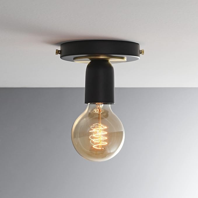 BRIGHTTIA Luna Uno 1-Light Wall Sconce - Mid Century Industrial Modern Flush Mount Fixture for Wall & Ceiling - Minimalist Lamp for Bathroom and Small Spaces - Black & Gold (BC0026-1BG)