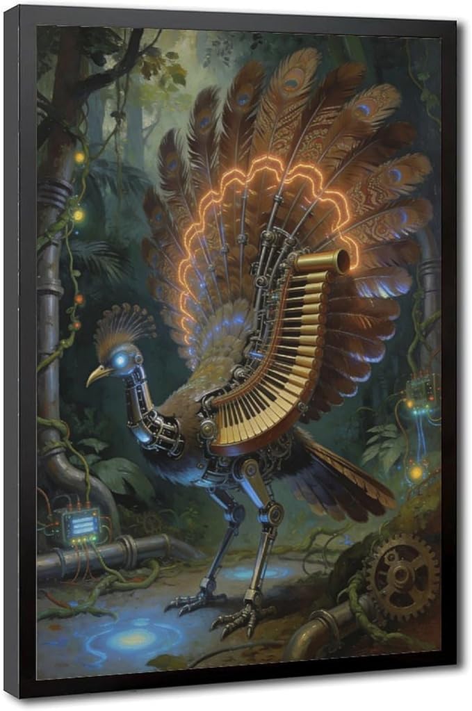 Framed Mechanical Fantasy Wall Art for Living Room TV Wall Vintage Steampunk Aesthetic Home Decor 08x12in