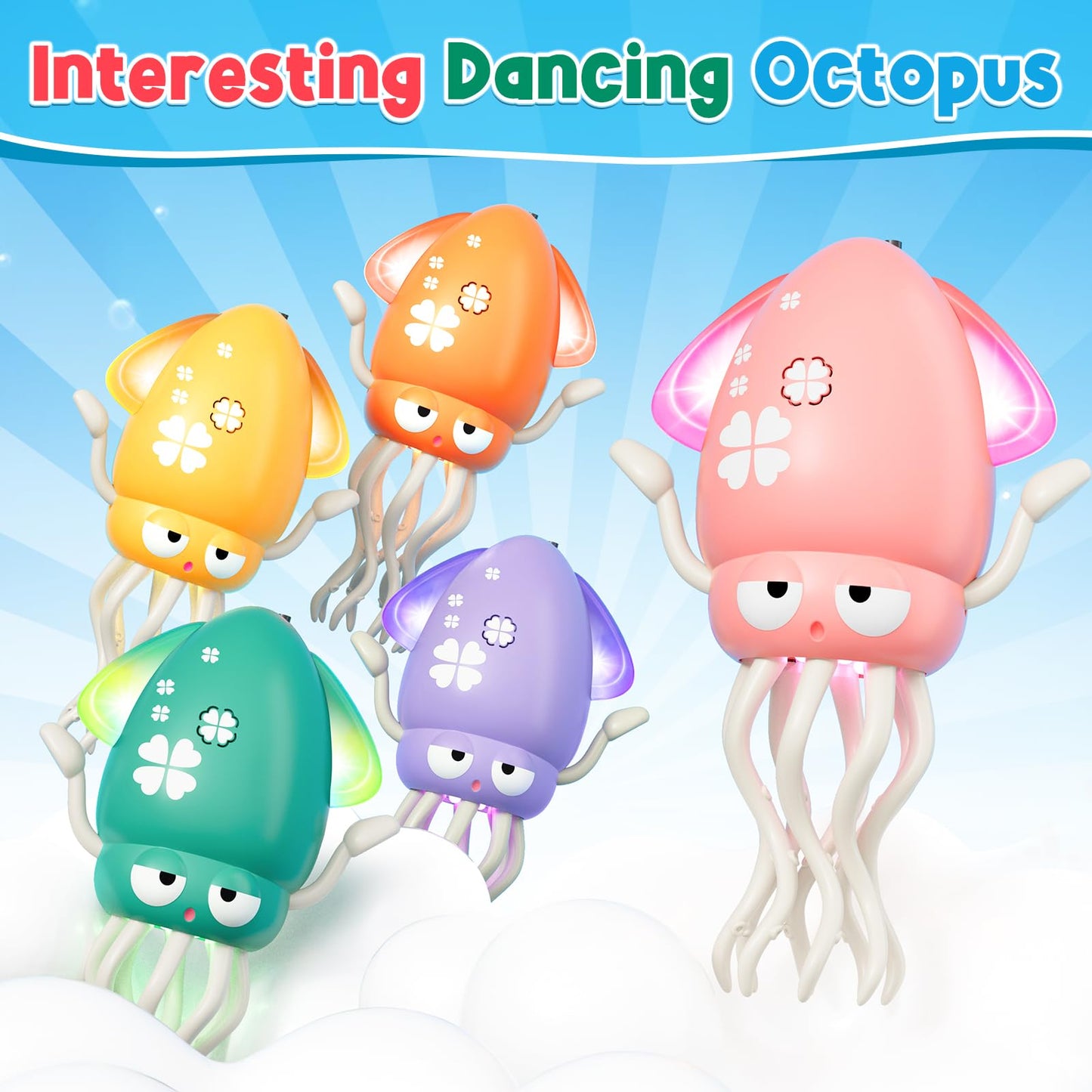 Dancing Squid Baby Toy, Electric Crawling Octopus Tummy Time Toy, Rechargeable Magic Dancing Music Squid Baby Toys for 3 4 5 6 Year Old Kids Boy Girl Birthday Gifts Christmas Stocking Stuffers (Pink)