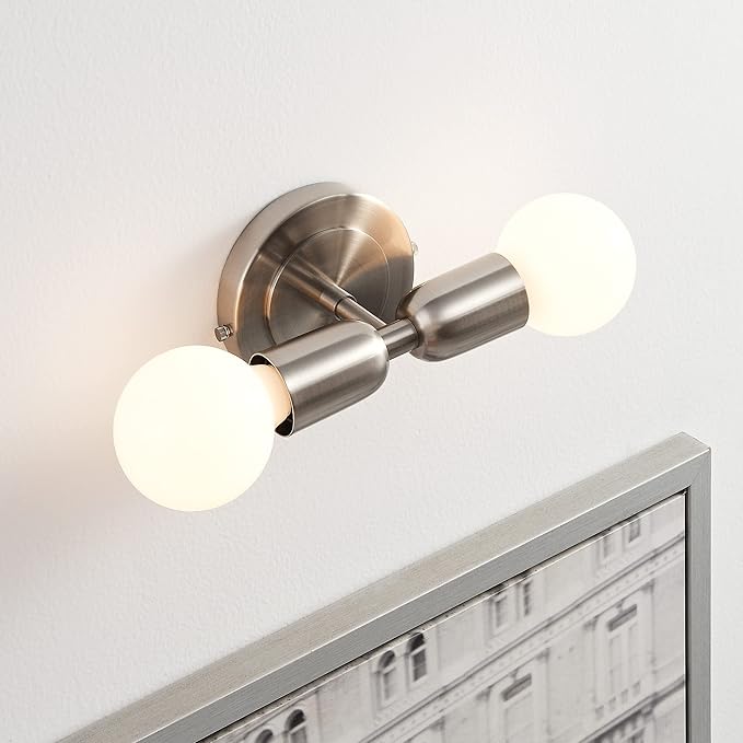BRIGHTTIA Luna Duo 2 Light Wall Sconce - Mid Century Modern Fixture for Wall & Ceiling - Minimalist Edison Lamp for Hallway and Bathroom Vanity - Brushed Nickel (BW0026-2N)