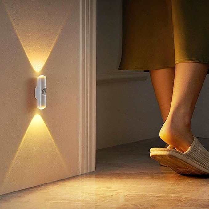 Rechargeable Smart LED Motion Sensor Ambient Light, Punch-Free Color Changing Motion Sensor Light for Stairs, Wardrobe, Cabinet (1Pc,Wood, 3 Colors)