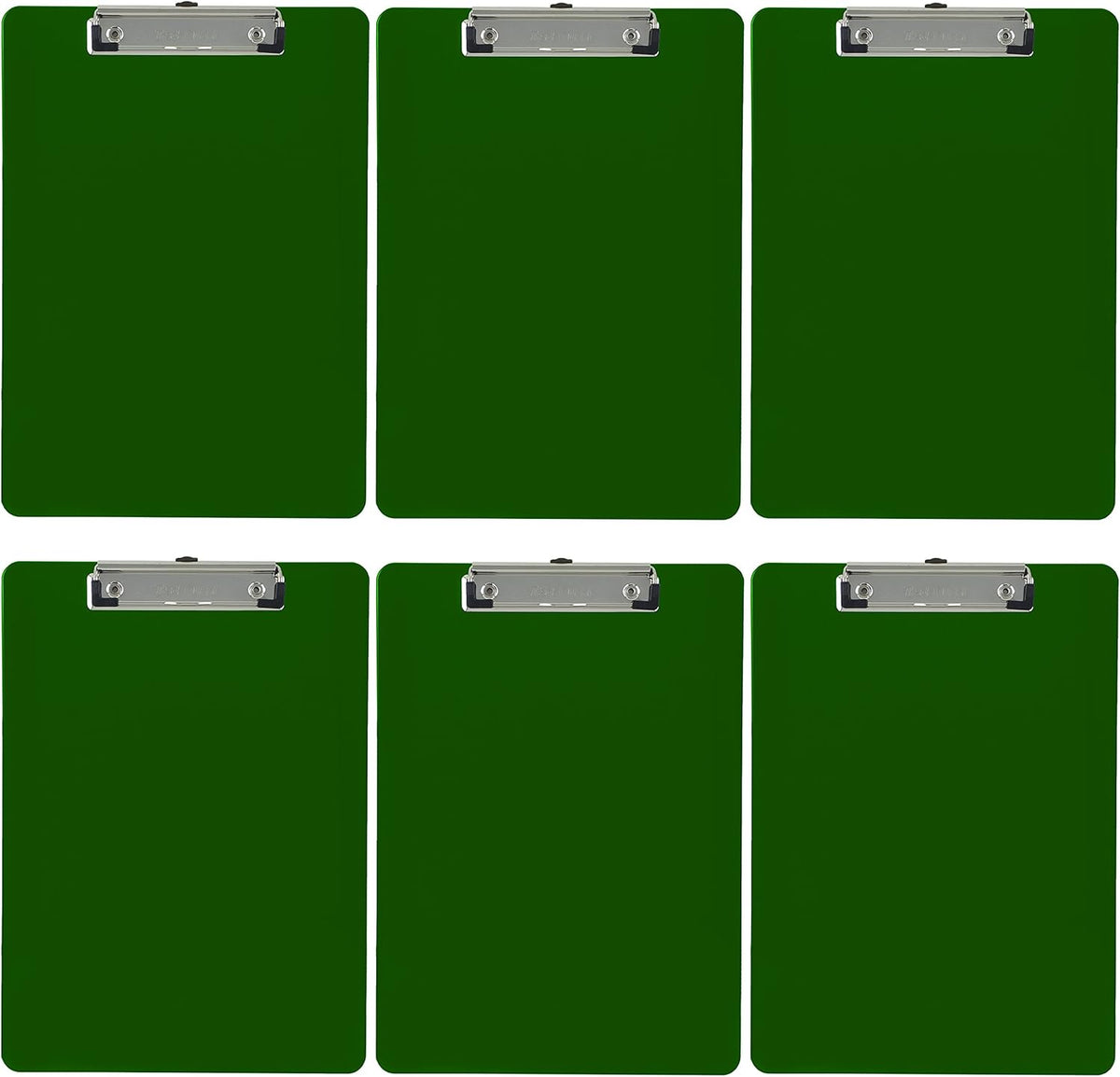 Trade Quest Plastic Clipboard Opaque Color Letter Size Low Profile Clip (Pack of 6) (Green)