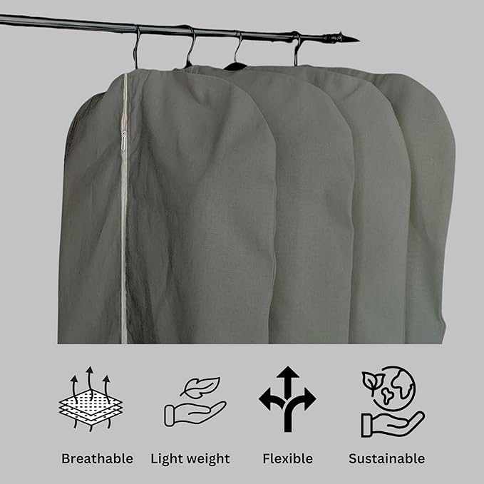 Garment Bag for Hanging Clothes – Organic Cotton Suit & Coat Cover with Zipper | Breathable Closet Organizer for Travel & Storage (Small (24"x35"), Gray)