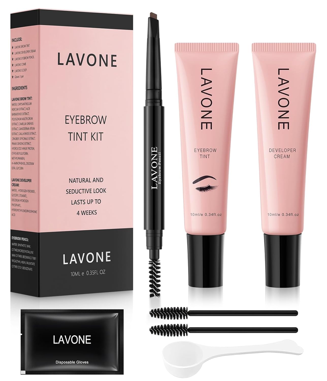 Eyebrow Color Kit with Brow Color & Eyebrow Pencil, 2-in-1 Natural Effects Eyebrow Makeup Set, Easy & Safe to Use 10ml - Black Brown
