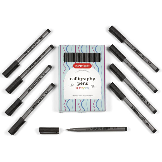 Incraftables Calligraphy Brush Pens – Pack of 9 Assorted Tips – Black Chisel Tip Markers for Hand Lettering, Writing, Sketching, Scrapbooking, & Art Projects – Beginner Kit for Kids & Adults