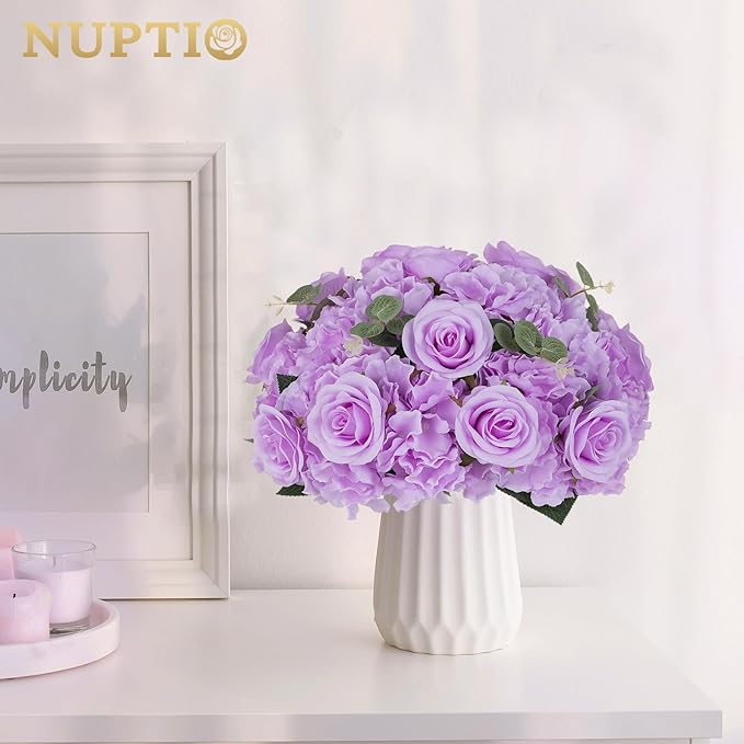 NUPTIO Flower Balls Flowers for Centerpieces: 2 Pcs 15.7 inch Diam Light Purple Artificial Rose Fake Flower Ball Arrangement Bouquet Wedding Centerpieces for Tables Wedding Centerpiece Decorations