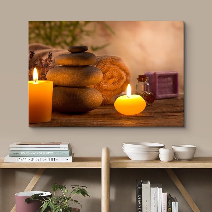 wall26 Canvas Print Wall Art Zen Pilates Tropical Plant Massage Stone Candles Yoga Nature Photography Realism Rustic Scenic Landscape Colorful Relax/Calm for Living Room, Bedroom, Bathroom - 12"x18"