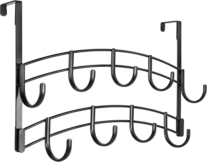 LYNK Professional® Home™ Over The Door Hooks - 9 Hook Over The Door Hanger - Over Door Coat Rack - Hanging Towels or Clothes - Bathroom, Bedroom or Laundry Room - Lifetime Ltd. Warranty – Black