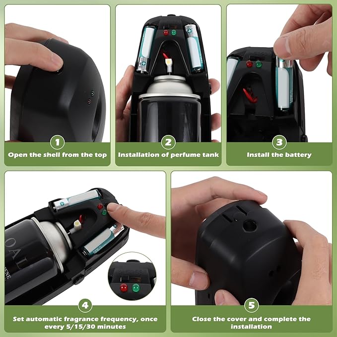 4PCS Automatic Air Freshener Spray Dispenser - Commercial and Home Use - Multiple Time Scent/Mist Release Settings for Room/Restroom Sprayer,Air Freshener not Included,Black