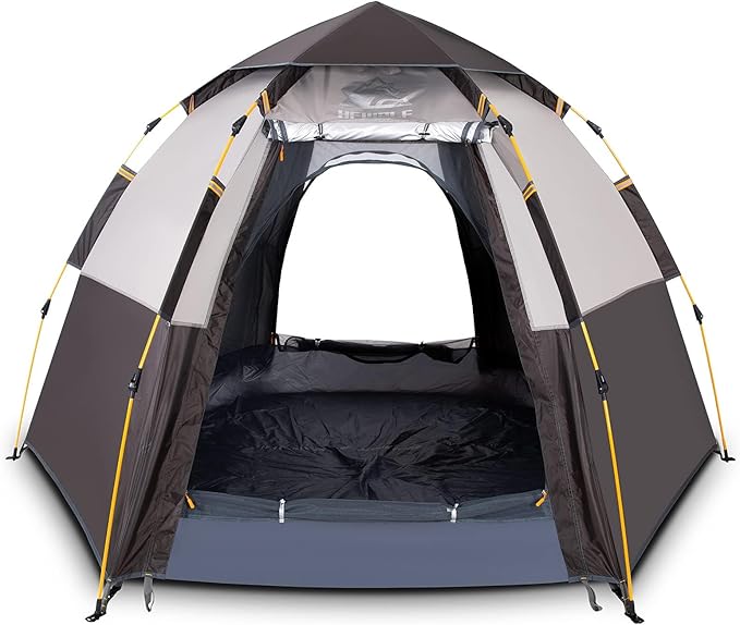 Hewolf 2/3/4 Person Camping Tent - Instant Pop Up Waterproof 2 Doors Tent with Easy Setup | 3-Season Hexagonal Dome Design for Family, Hiking & Traveling