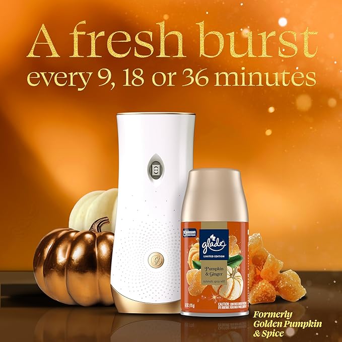 Glade Automatic Spray Refill, Pumpkin & Ginger, Scented Air Freshener for Home and Bathroom, 6.2 Oz, 2 Count