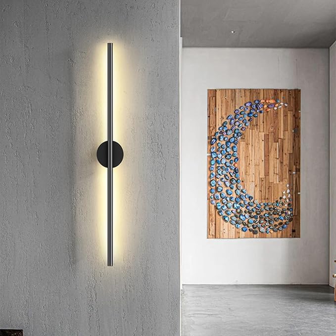 Indoor Long Wall Light Modern LED Minimalist Sconce with Motion Sensor Interior Acrylic Black Lamp Inside Fixtures Living Room Bathroom Front Door Bedroom