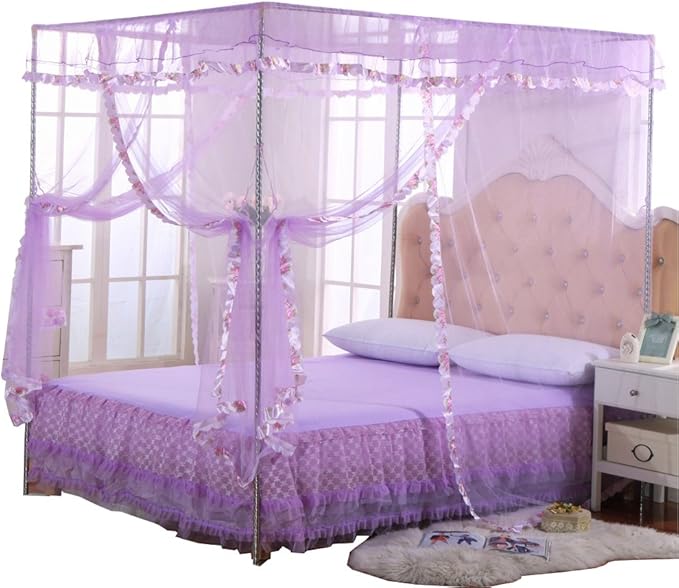Canopy Bed Curtains - 4 Corner Canopy for Bed, Bed Canopy for Adults, Bedroom Decor (Queen Size, Purple)