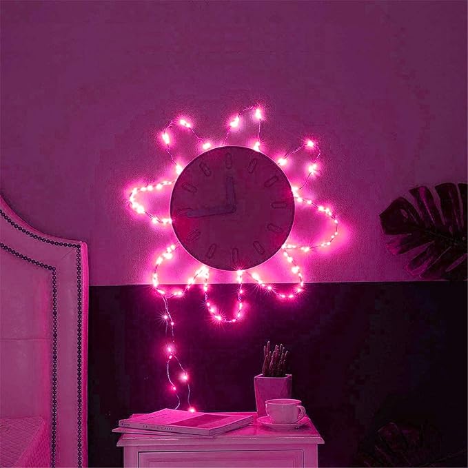 RUICHEN 20 Ft 120 LED USB Fairy String Lights with On/Off Switch, Waterproof Copper Wire Lights for Bedroom Wall Ceiling Wreath Christmas Easter Valentines Day Wedding Party, Pink, 2 Pack