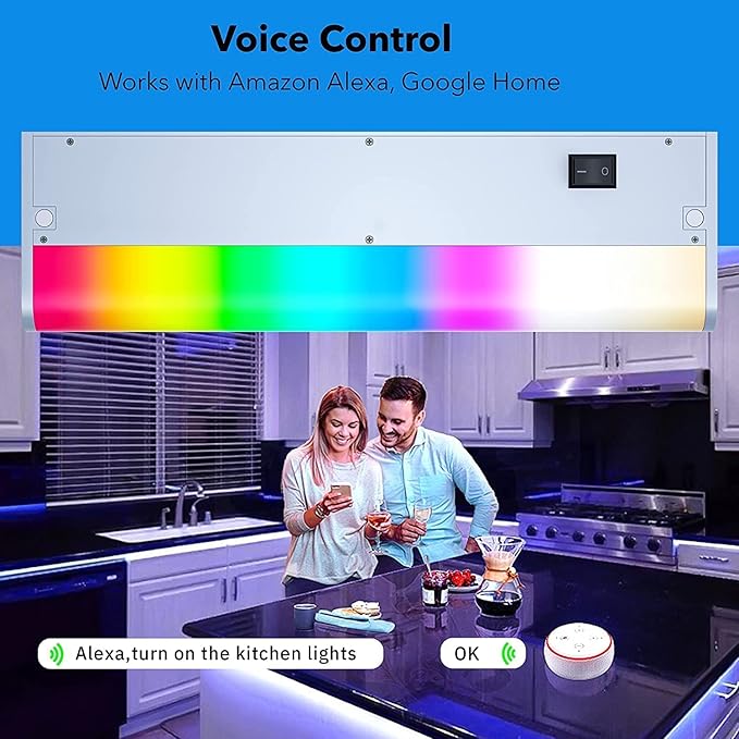 Smart Under Cabinet Lights for Kitchen Counter or Closet Lighting, Hardwired or Plug in, 2700-6500K Adjustable RGB Color Changing,Compatible with Alexa, Google 2-Pack (2-Bar 18 Inch)