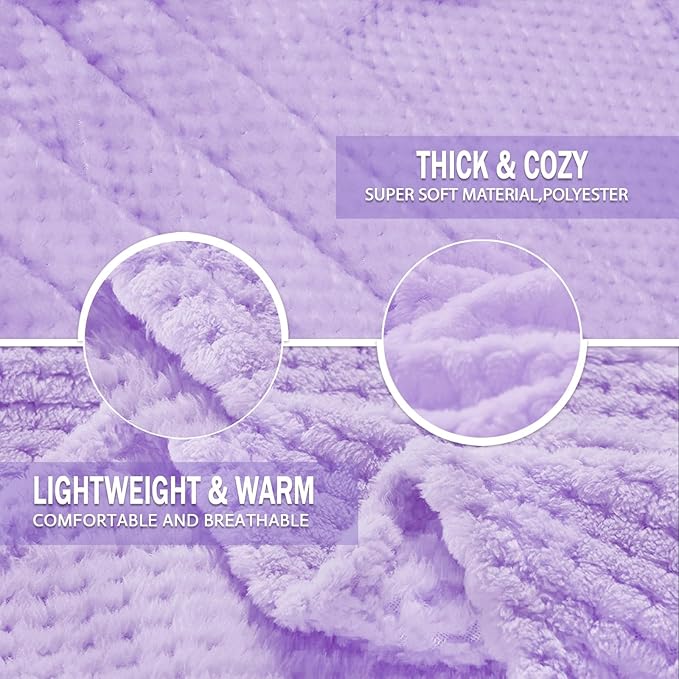 Exclusivo Mezcla Fleece Throw Blanket Extra Large, Super Soft and Warm Blankets for Couch, Sofa and Bed Waffle Textured, Cozy, Fuzzy and Lightweight (Lilac Purple, 50x70 Inches)