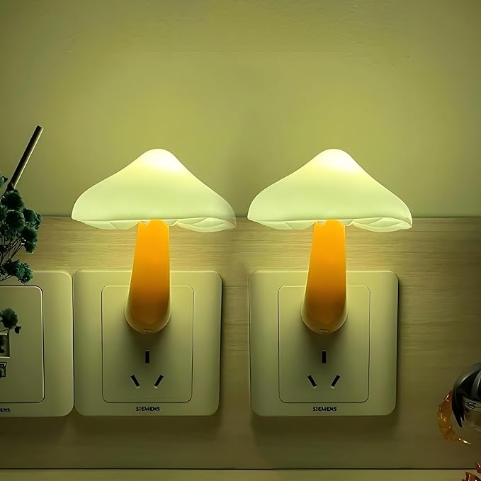 Night Lights Plug into Wall - 2-Pack Sensor LED Mushroom Light, Cute Energy Saving Mushroom Lamp for Kids Adults Living Room Bedroom Kitchen, Bathroom Toilet, Stairs, Hallway Corridor, Warm White