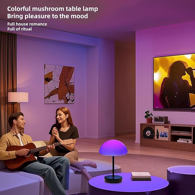 Mushroom RGB LED Mood Lamp - 16 Color Changing Rechargeable Night Light with Remote, 4000mAh Battery Portable Waterproof Decor Lighting for Bedroom, Garden, Bathroom, Party Ambiance
