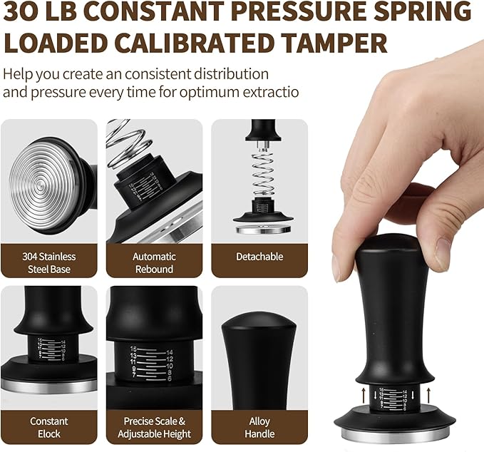 51mm Espresso Tamper Kit - 22 Pcs Barista Tools Set with Espresso Press Tool, Coffee Tamper, Milk Jug, Mat, Stencil & More for Professional Coffee Making