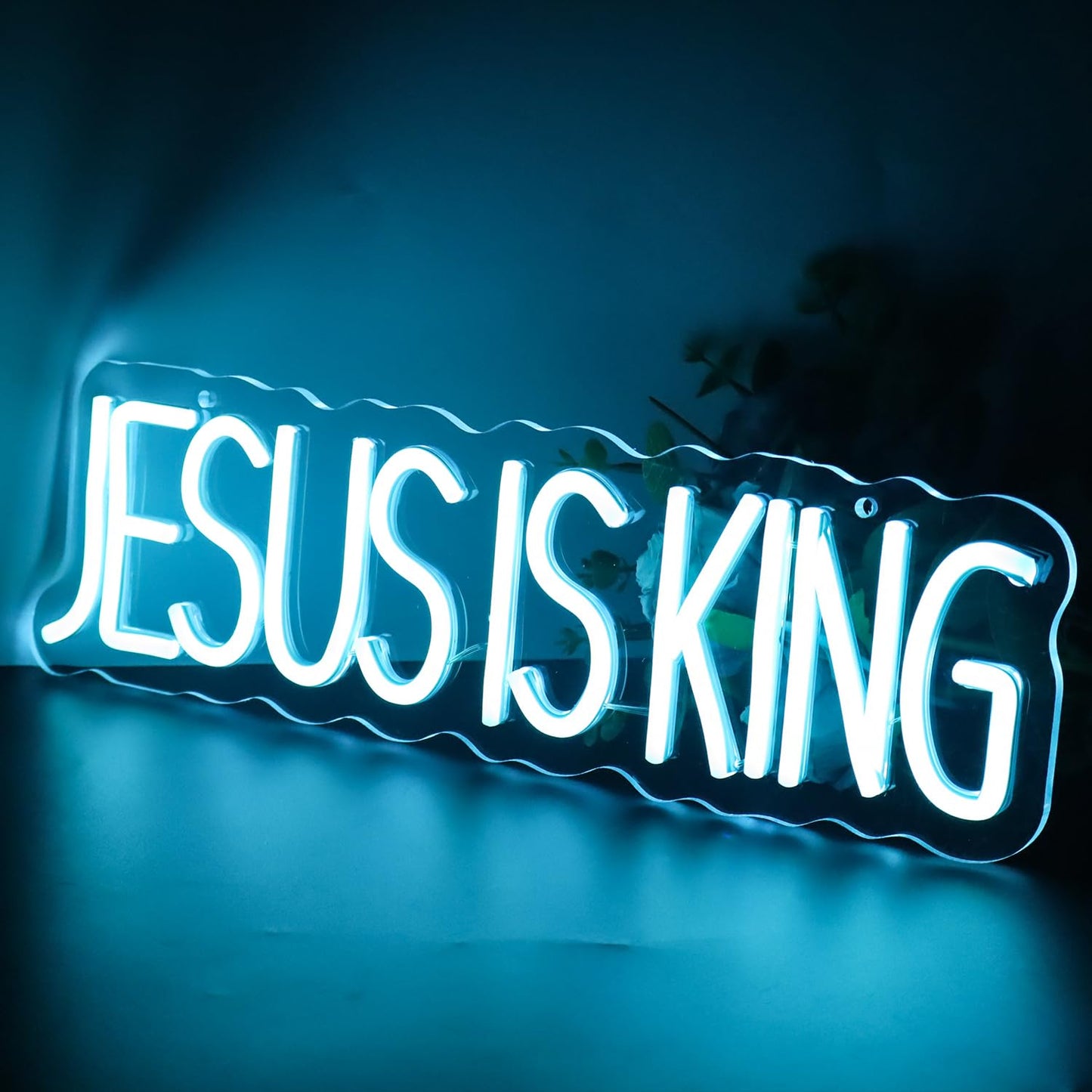 JESUS IS KING" Divine Glow Neon Sign - Scripture LED Wall Art with Adjustable Brightness (15.75""×4.7"")"