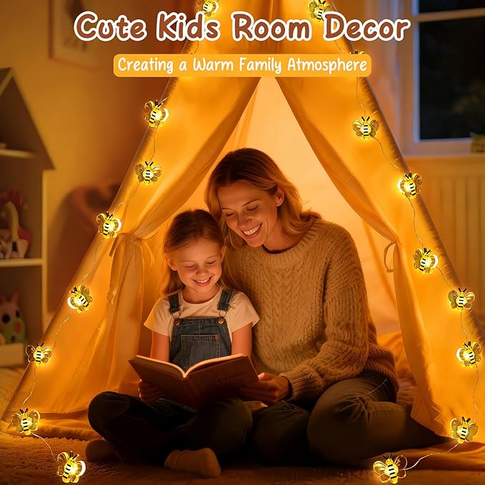 Coquimbo Bee Lights Room Decor, Christmas Gifts for Women Teen Girls Boys, 10ft 30 LED Cute Honey Bee String Fairy Lights Battery Operated, Bee Decorations for Bedroom Dorm Classroom Plants Wedding