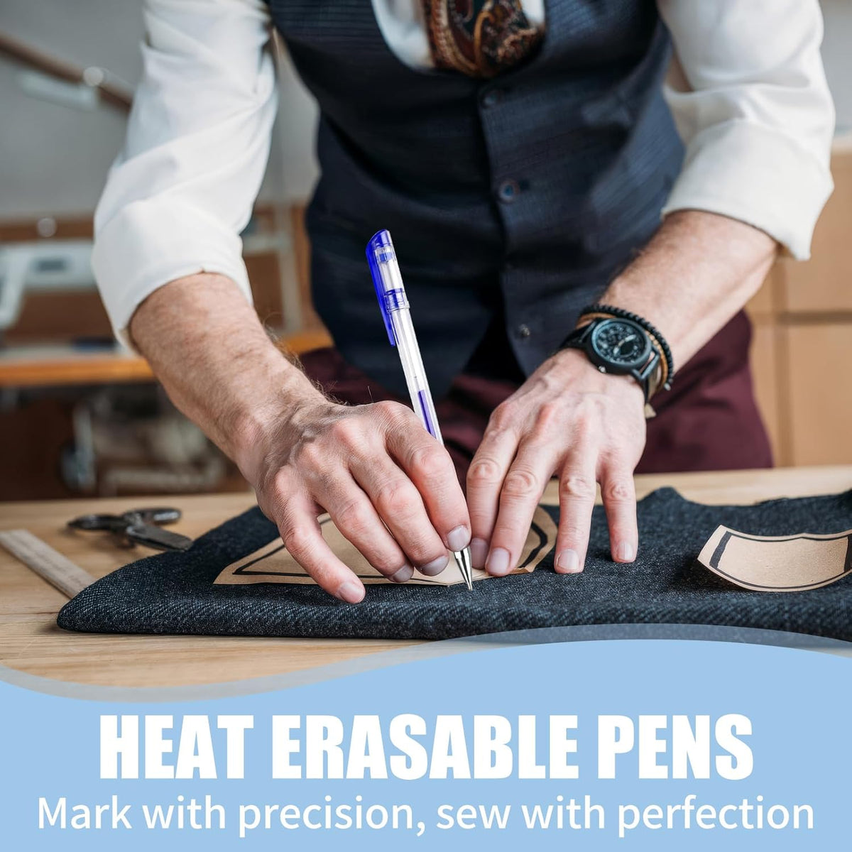 8 Pcs Heat Erasable Pens for Fabric with 64 Refills, Fabric Marking Pens for Sewing, Quilting, Embroidery, Dressmaking, Tailors Sewing Chalk Pencils