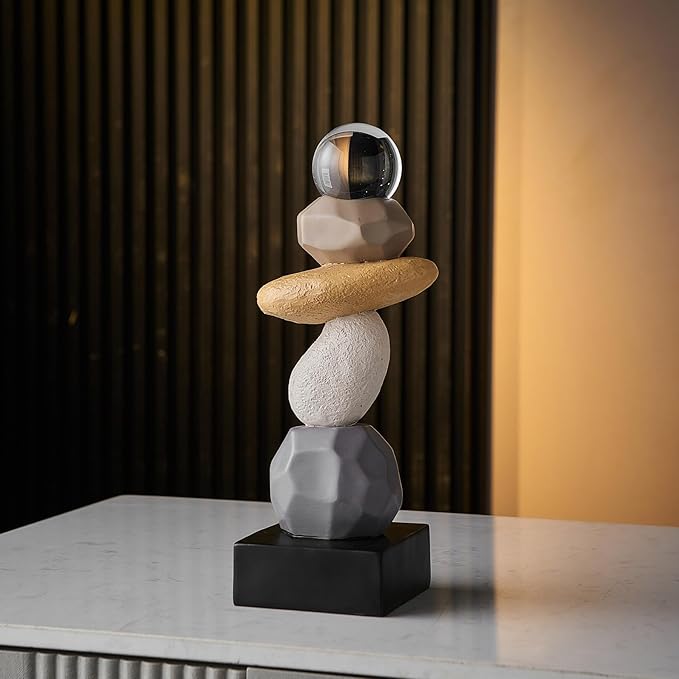 Modern Statue for Living Room Table Decor, Resin Stone Sculpture for Coffee Table Decorations, Colorful Sculptures Home Décor Accents for Shelf Bookshelf, Gifts for Good Luck, Health, Strength