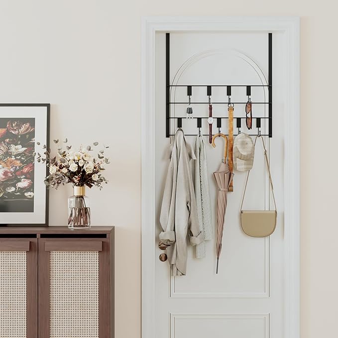 Over The Door Hooks for Hanging, 9 Hooks Over Door Hanger, Coat Rack and Towel Rack for Hanging, Door Towel Hanger and Hooks for Bathroom Organizer