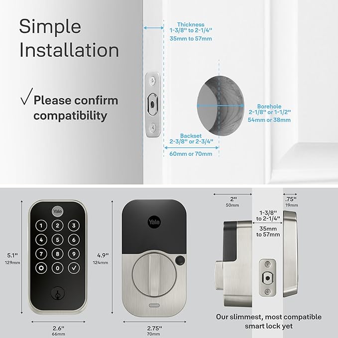 Yale Assure Lock 2 Touch Deadbolt, Satin Nickel Keyed Smart Entry Door Lock with Bluetooth Connected Touchscreen Keypad and Fingerprint Scanner for Code Entry (No Wi-Fi), YRD420-F-BLE-619