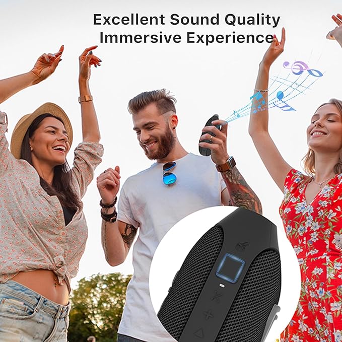 NOBIS Clip N1 Portable Bluetooth Speaker with App, Beat Mode, Up to 24H Playtime, IP68 Waterproof, BT 5.3, HD Sound, Stereo Pairing, Custom EQ, Perfect for Outdoor, Home and Adventure (Black)