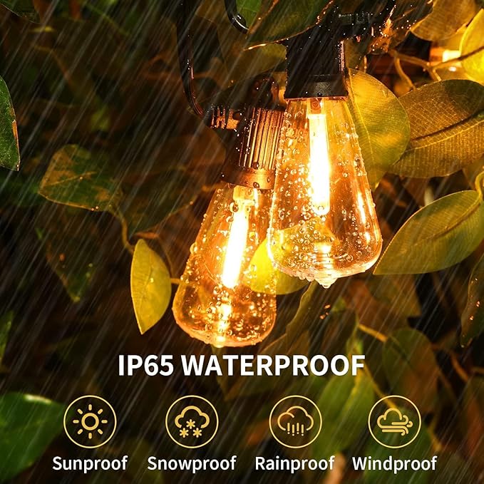 ZOTOYI Outdoor String Lights 25FT, Patio Light for Outside with Shatterproof 13 LED Bulbs, IP65 Waterproof Connectable Hanging Lights for Backyard, Porch, Bistro, Cafe, Balcony, Garden