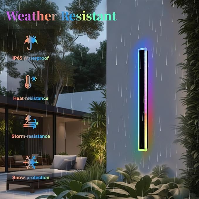Outdoor Modern Wall Lights for Porch,2 Pack RGB Long Outdoor LED Wall Lights,48 inch Long Linear Outside Light Fixture,Dimmable Outside Wall Light for House,Enterway,Garage with Control Remote