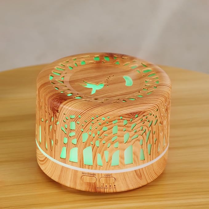 Wild Essentials 700ml Designer Large Room Essential Oil Diffuser, 5 in 1 Ultrasonic Aromatherapy Vaporizer Cool Mist Humidifier, Home, Office Bedroom, Timer, Auto-Off, 7 Color LED (Light Wood Trees)