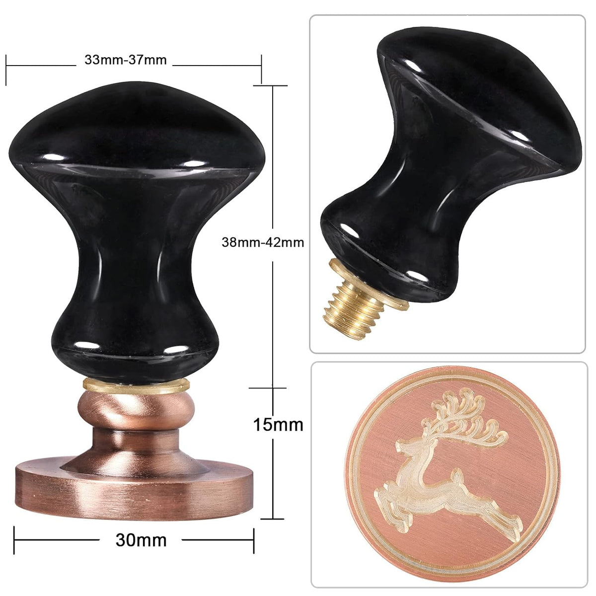 rockcloud Wax Seal Stamp Set, 4 Pieces Sealing Wax Stamps Copper Seals with 1 Black Obsidian Seal Handle for Cards Envelopes Invitation Decoration, Christmas Theme