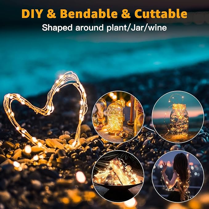 20 Pack Fairy Lights Battery Operated 7ft 20 LED Mini String Lights Twinkle Lights Silver Wire Firefly Starry Lights for Mason Jars Wedding Party Christmas Centerpiece Decor, Warm White & Cool Whtie