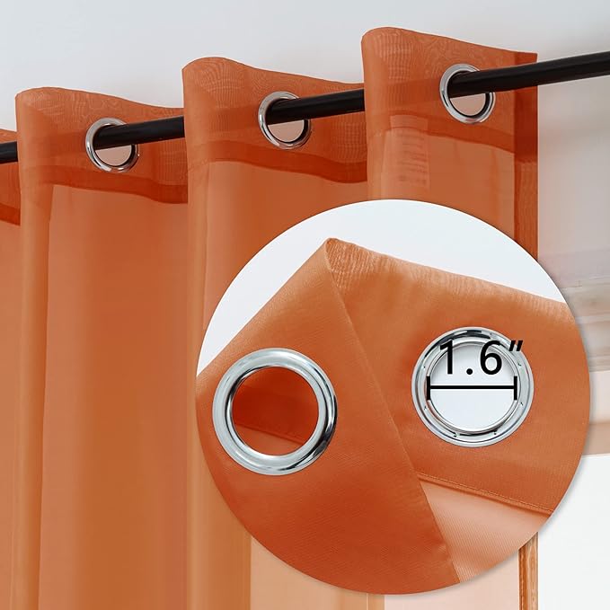 DUALIFE Terracotta Extra Long Curtains for Bedroom 2 Panel Sets Grommet Sheer Curtains for Living Room 52X120 Inches Long 10 FT Rust Burnt Orange Red
