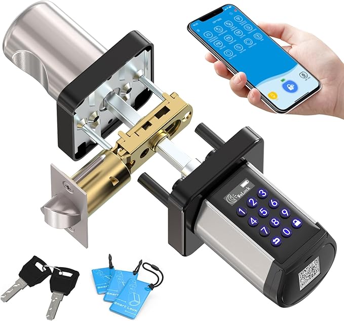 WELOCK WiFi Smart Door Lock, 5-in-1 Keyless Entry Doorknob with Auto-Locking, Bluetooth App Control,Password,2 Keys and IC Cards, Easy Installation for Bedroom,Home, Office(Black)