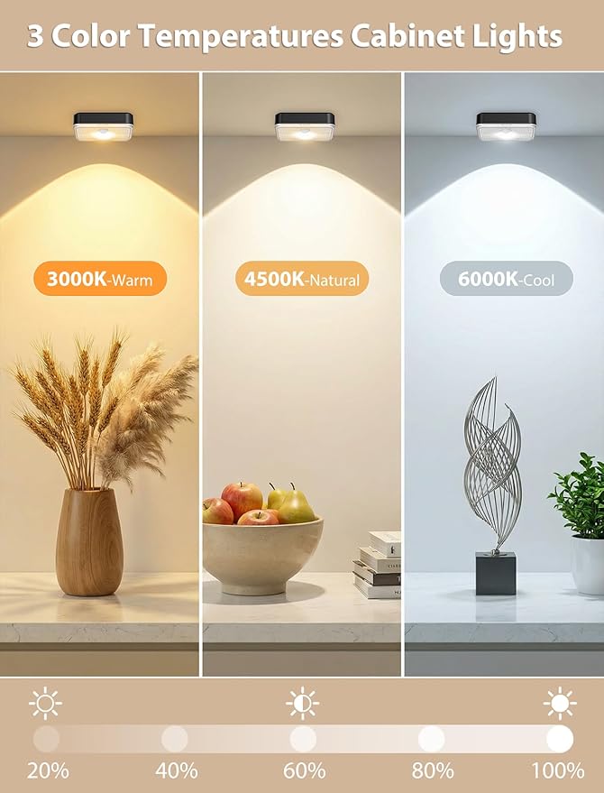 GBEAST 6 Pack Under Cabinet Lighting, Puck Lights with Remote, Motion Sensor Light Indoor, 3 Color Temps & 9 RGB Dimmable Closet Light, Rechargeable Cabinet Lights for Kitchen, Bedroom, Shelf(Black)