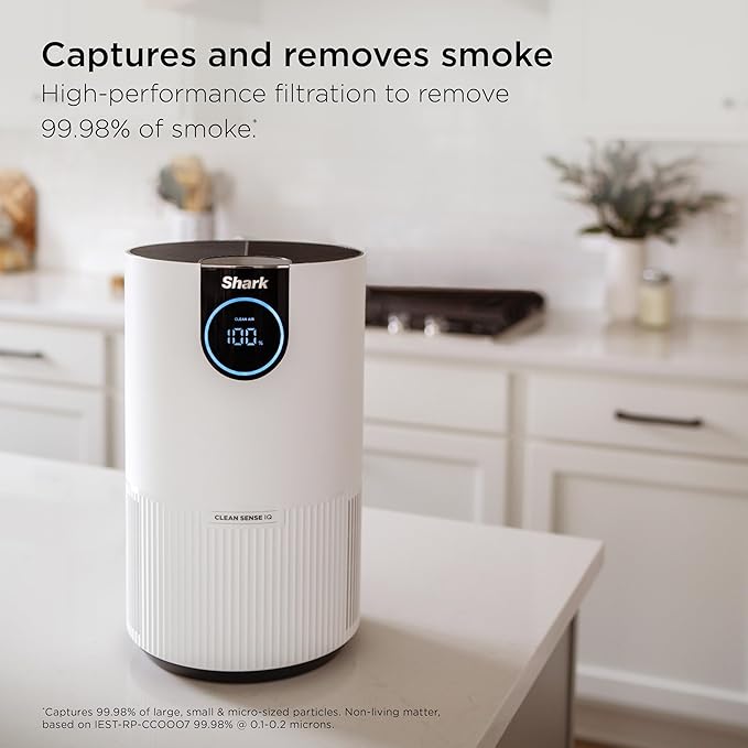 Shark Air Purifier for Home, Clean Sense, for Bedroom, Nursery, Home Office, Dorm, HEPA-Exceeding Filter, Captures Pollutants, Pet Dander, Dust, Odor, Smoke, and More, HP102PET, White