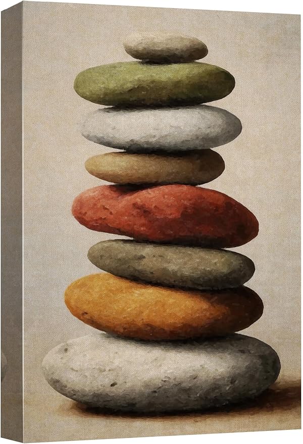 wall26 Canvas Print Wall Art Stacked Zen Stones in Rain Tranquil Nature Photography Realism Rustic Colorful Multicolor for Living Room, Bedroom, Bathroom - 24"x36"
